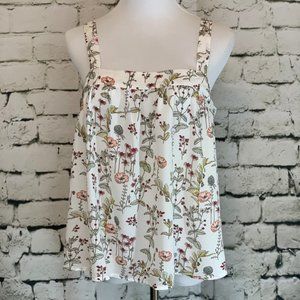 Sleeveless White Floral Print Cami